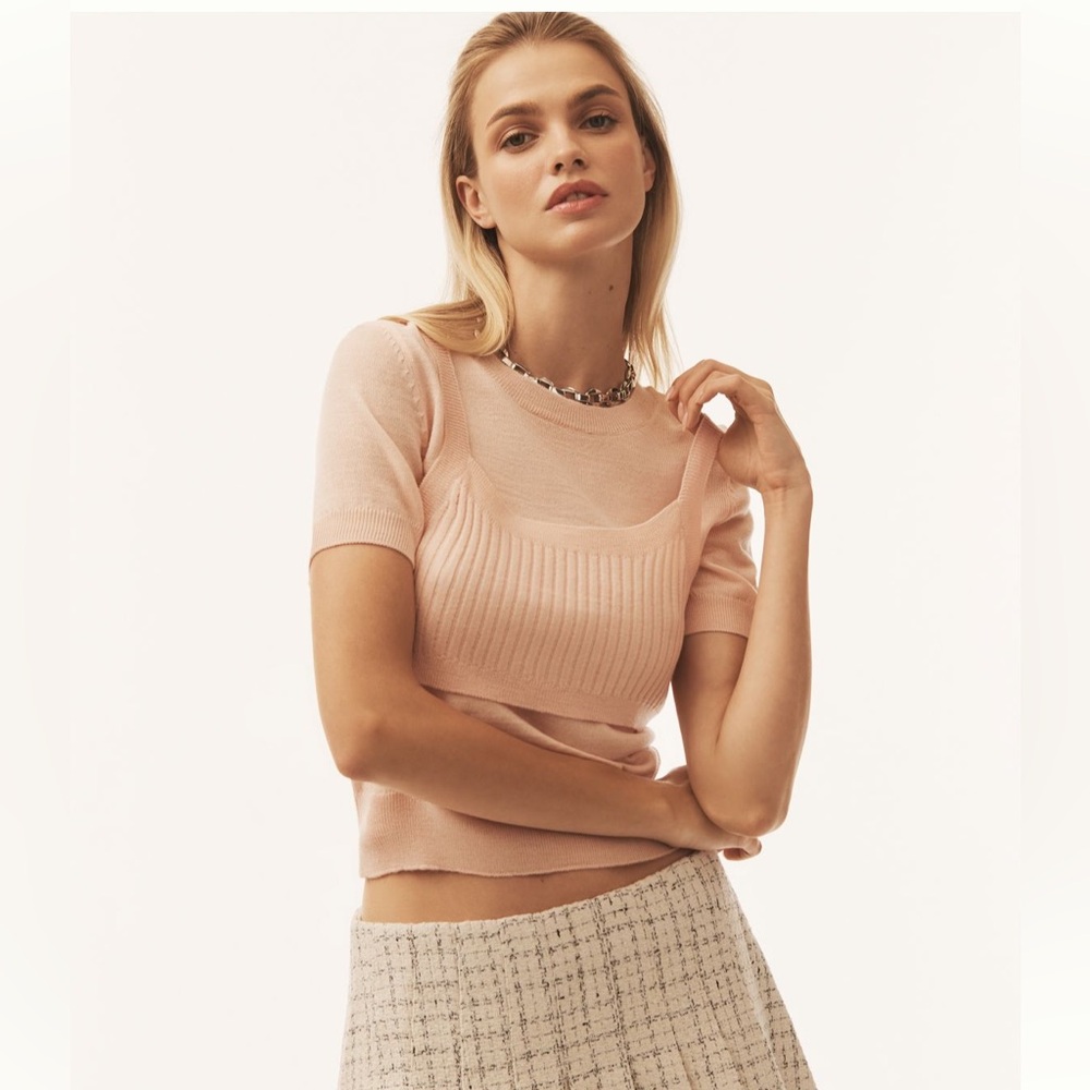 BNWT Maeve Layered Short-Sleeve Crew-Neck Sweater